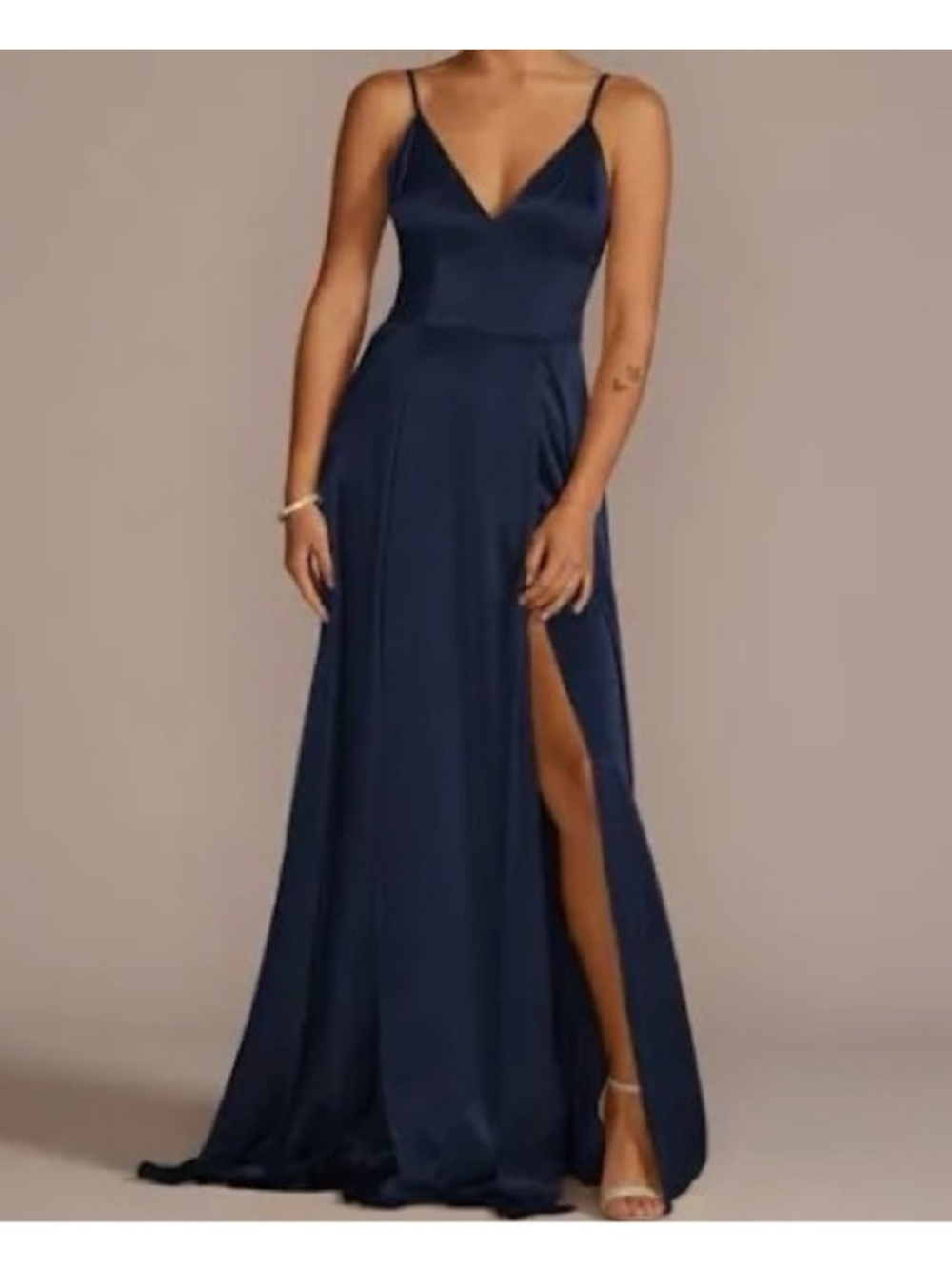 Galina Long V-Neck Spaghetti Strap Dress Marine (Navy) Blue NWT